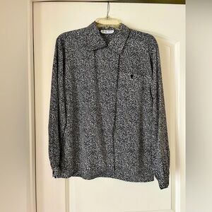 VTG Annees Lauder Black White Geometric Print L/S Button Front Blouse L/…